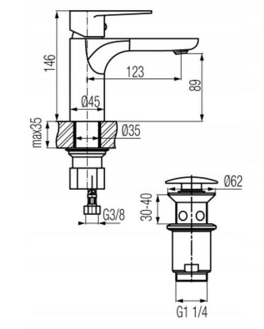 Bateria umywalkowa POLSKA VALVEX biała + KOREK