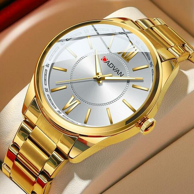 Klasyczny zegarek męski złoty z bransoletą pudełko nowy