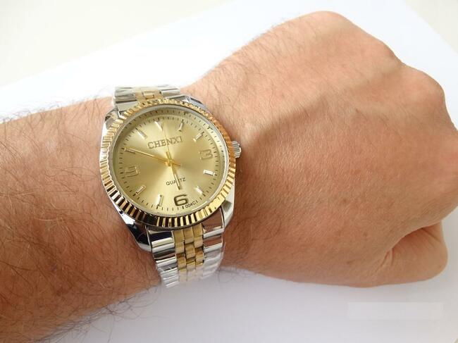 Zegarek damski srebrno złoty męski z bransoletą