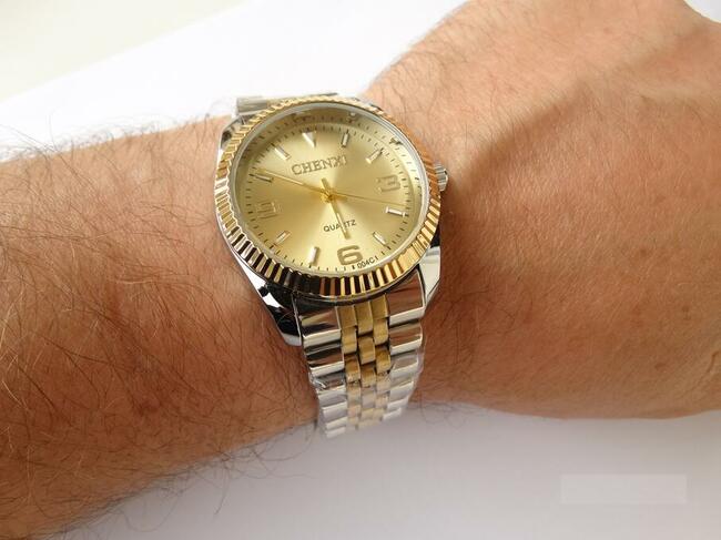 Zegarek damski srebrno złoty męski z bransoletą