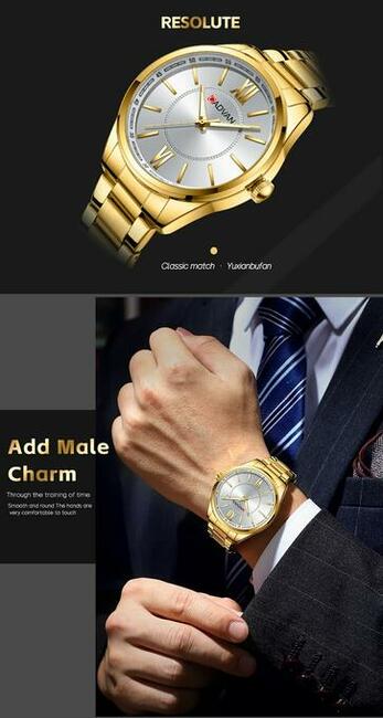 Klasyczny zegarek męski złoty z bransoletą pudełko nowy