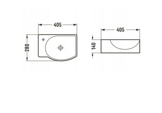 UMYWALKA NABLATOWA 40x28 ŚCIENNA BIAŁA prawa/ lewa