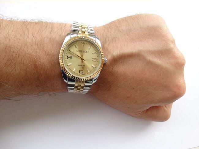 Zegarek damski srebrno złoty męski z bransoletą