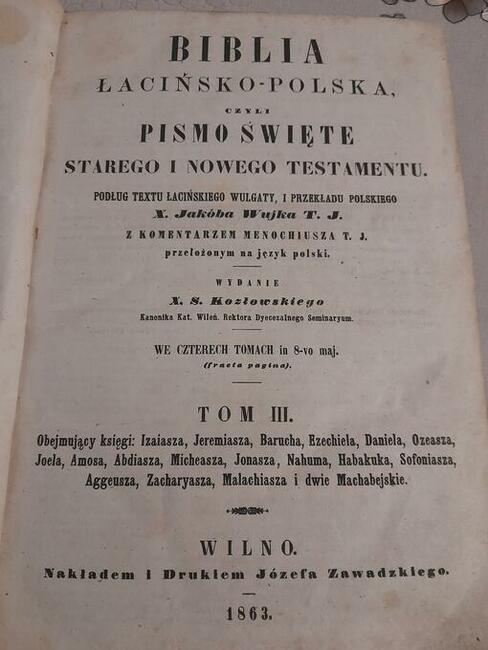 Biblia Łacińsko Polska Jakóba Wujka 1863r.tomlll
