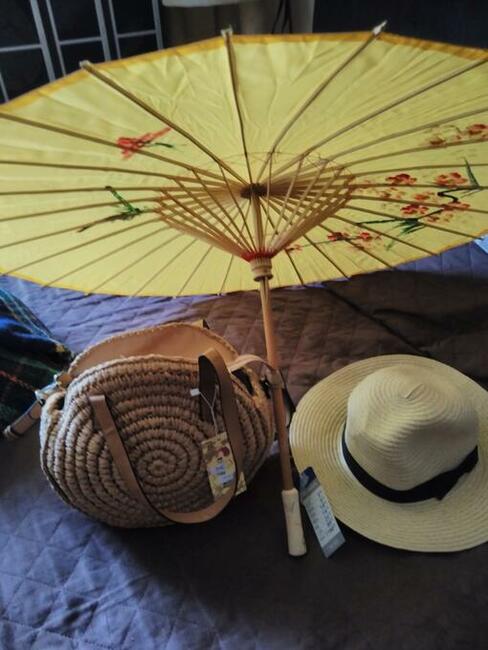 Zestaw plażowy kapelusz parasolka torba