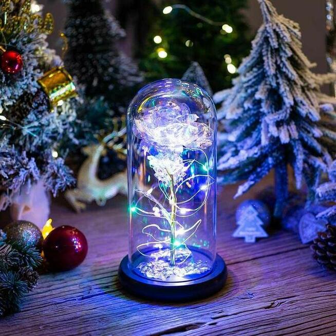Dekoracyjna swiecaca roza led w szkle 22cm + darmowa dostawa