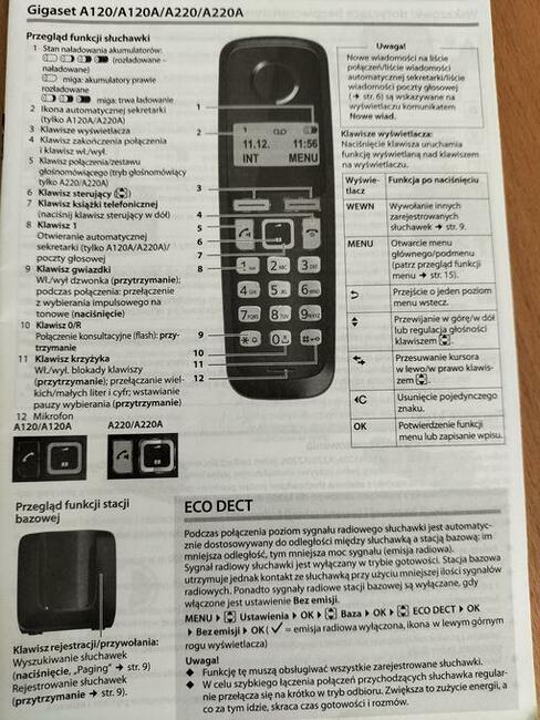 Telefon bezprzewodowy Gigaset A120, zasilaczem 12/230V