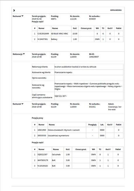 Audi Bmw Mercedes VW sprawdzenie VIN przebieg historia ASO