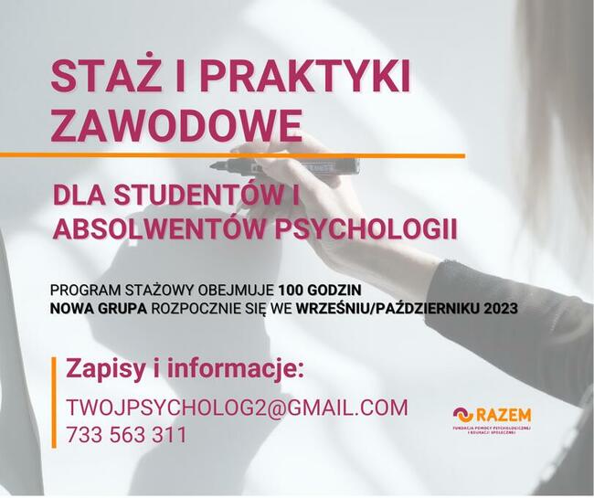 Staż/ praktyki zawodowe dla studentów psychologii