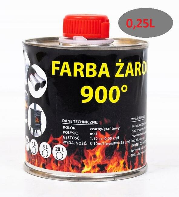 LAKIER Farba żaroodporna Do PIECA RUSZTU 900C 0,25L grafit