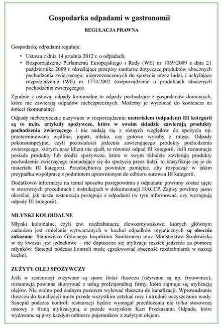 Odpady kuchenne, zużyte oleje jadalne - utylizacja