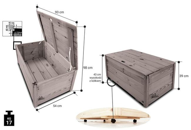 Skrzynia Drewniana Stolik Regał z kółkami Kufer Zamykany