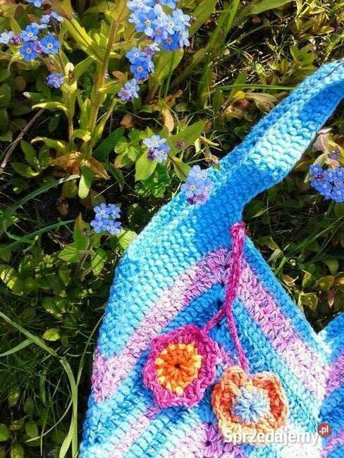 Szydełkowa duża, turkusowa shopperka