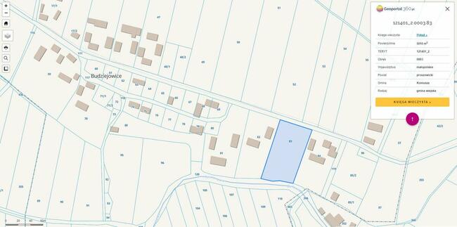 Działka 50a - Budziejowice ( pow. Proszowice )