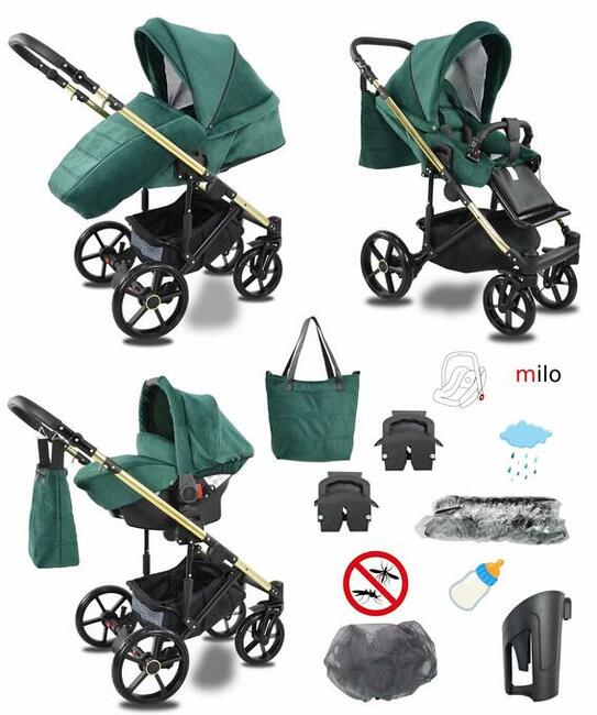 Wózek Dziecięcy milo zestaw 3w1 Fotelik 0-13 do Bazy Isofix