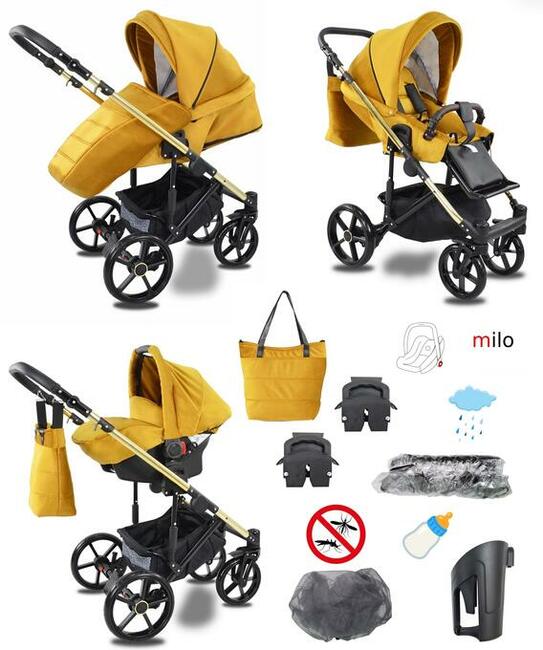Wózek Dziecięcy milo zestaw 3w1 Fotelik 0-13 do Bazy Isofix