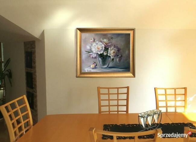 Piwonie w Wazonie, ręcznie malowany olejny, L. Olbrycht