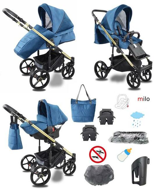 Wózek Dziecięcy milo zestaw 3w1 Fotelik 0-13 do Bazy Isofix