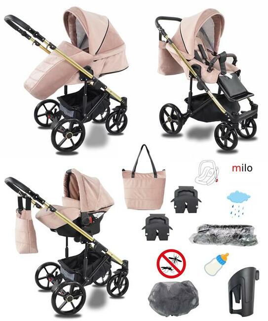 Wózek Dziecięcy milo zestaw 3w1 Fotelik 0-13 do Bazy Isofix