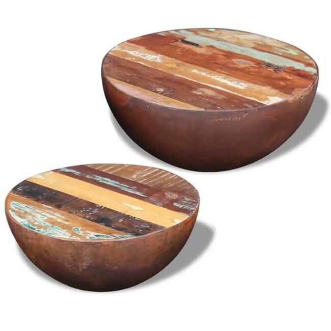vidaXL Dwa stoliki kawowe na kształt misy z drewna odzyskane