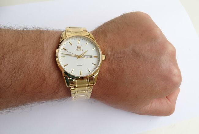 Zegarek męski złoty klasyczny garniturowy Olevs bransoleta