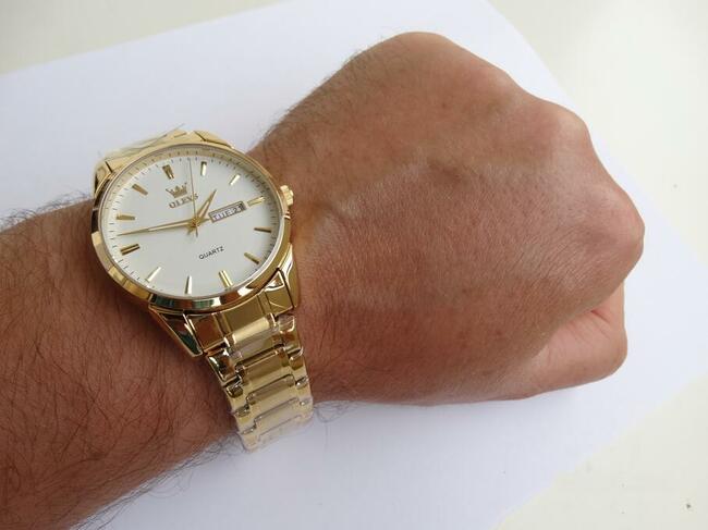 Zegarek męski złoty klasyczny garniturowy Olevs bransoleta