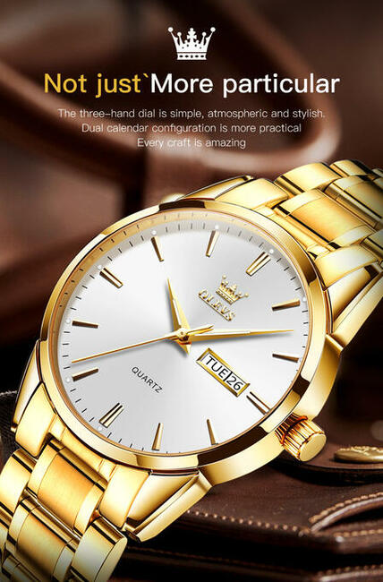 Zegarek męski złoty klasyczny garniturowy Olevs bransoleta