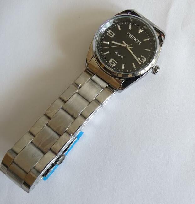 Zegarek męski damski 35mm czarny bransoleta stalowa kwarcowy