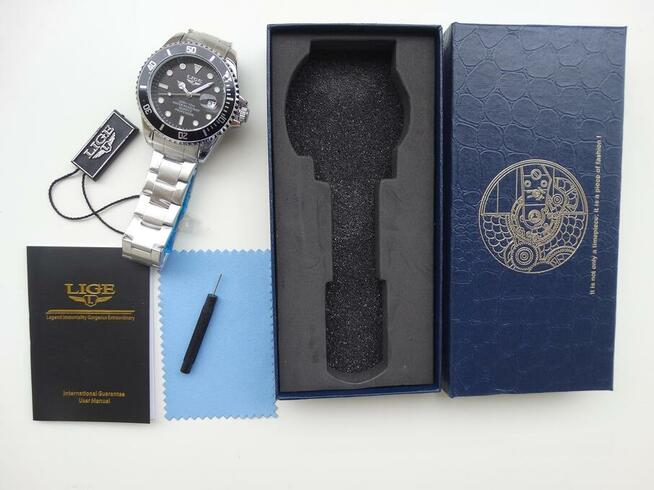 Sportowy zegarek męski w stylu nurka Lige lupa mocna luma