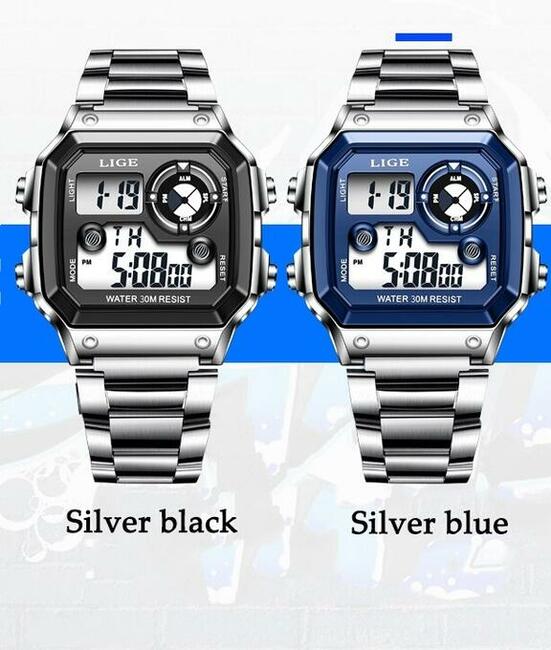 Zegarek męski elektroniczny klasyczny retro datownik alarm