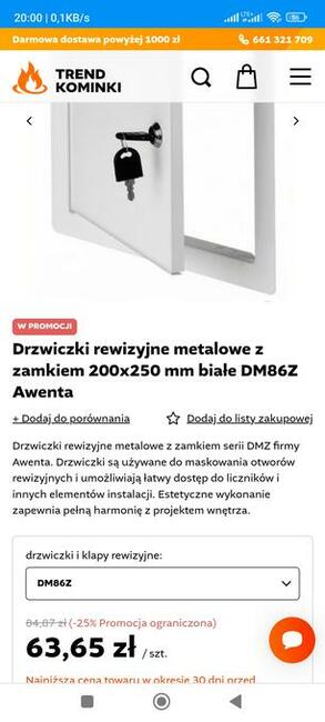 Drzwiczki rewizyjne metalowe z zamkiem 200x250 Awenta