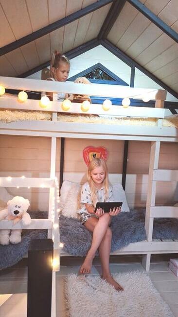 Nowoczesny Domek drewniany dla dzieci OGRODOWY piętrowy plac