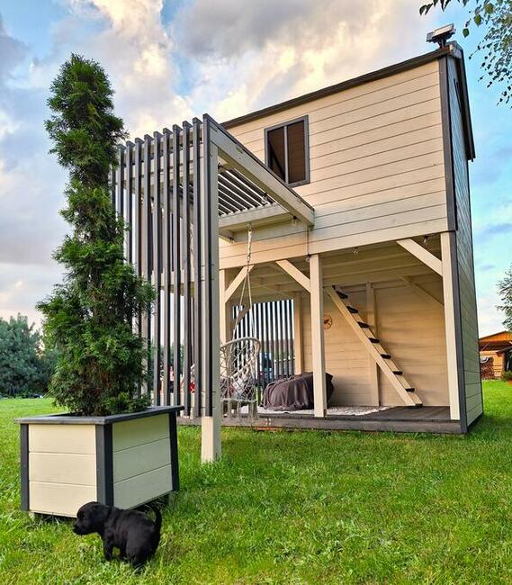 Nowoczesny Domek drewniany dla dzieci OGRODOWY piętrowy plac