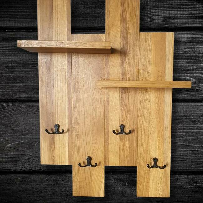 Wieszak drewniany, na ścianę , wiszący, drewno, loft, dąb