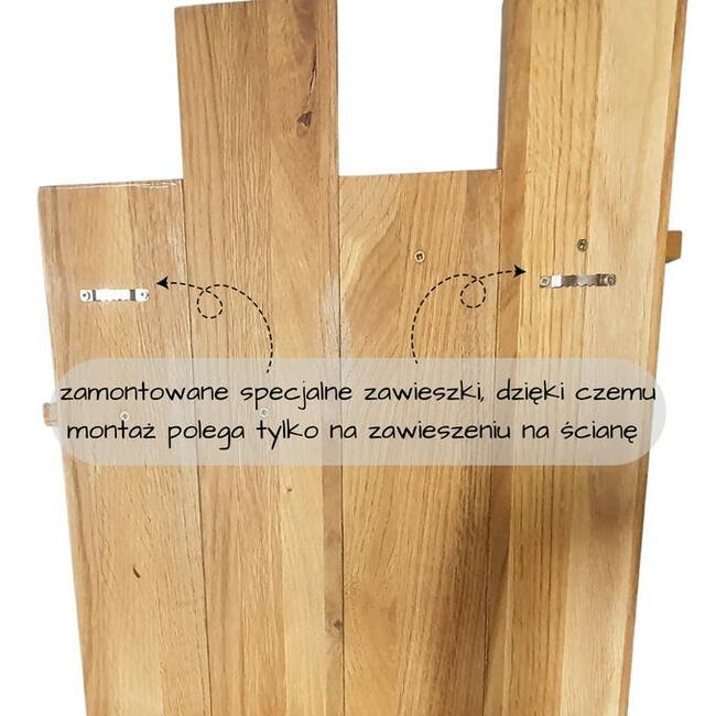 Wieszak drewniany, na ścianę , wiszący, drewno, loft, dąb