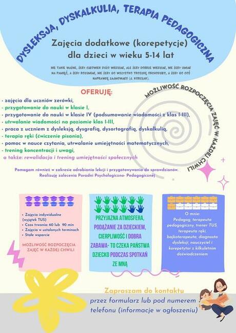 Terapia pedagogiczna, dysleksja, nauka pisania, czytania