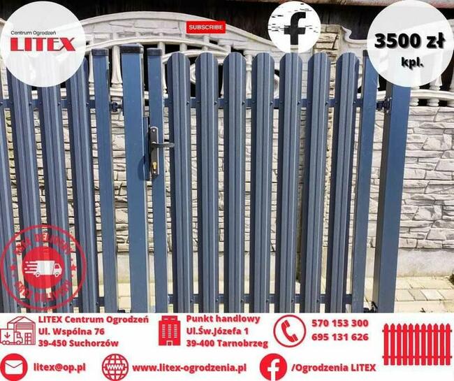 brama dwuskrzydłowa , uchylna z furtką