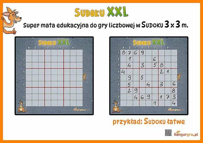 giga SUDOKU XXL gra logiczna nauka i zabawa dla każdego 3x3m