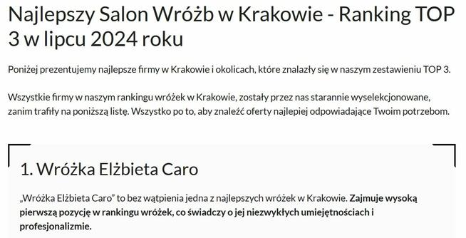 Wróżka Elżbieta Caro - I miejsce w rankingu wróżek