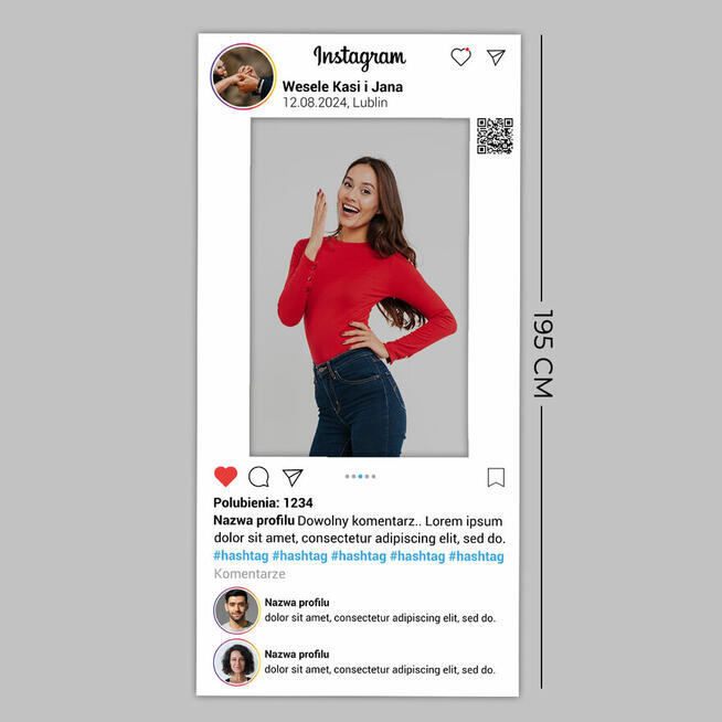 Duża ramka stojąca Instagram 195cm wesele, event, urodziny,