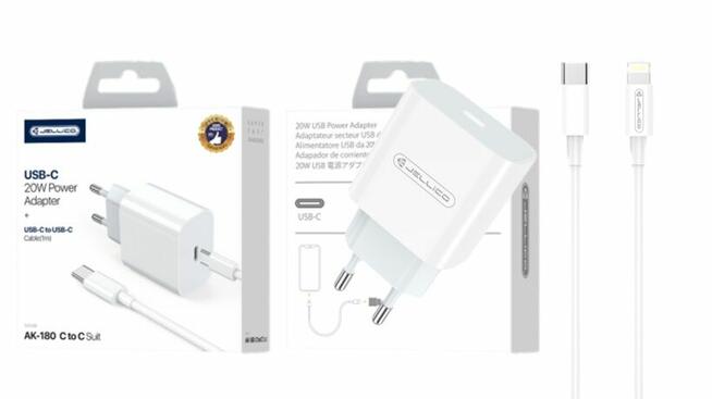 Ładowarka sieciowa AK180 PD 20W 1xUSB-C +USB-C - Lightning