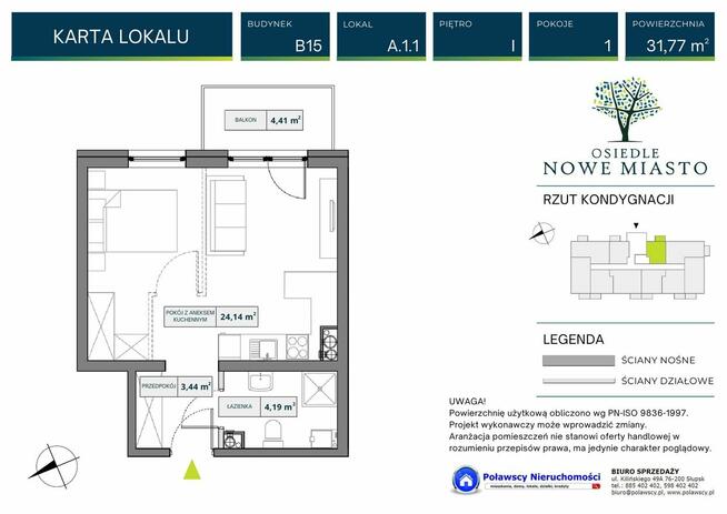 2 pokojowe z balkonem 31,77 m2 ul. Dywizjonu 303