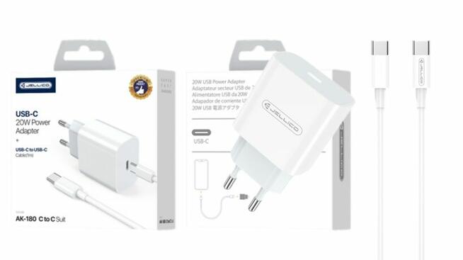 Ładowarka sieciowa AK180 PD 20W 1xUSB-C + kabel USB-C - USB-C