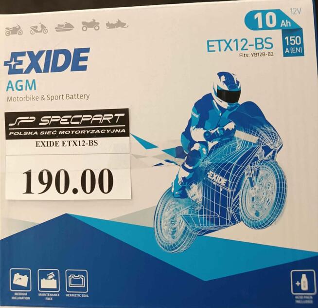 Akumulator EXIDE ETX12-BS YTX12-BS 12V 10Ah DARMOWA DOSTAWA