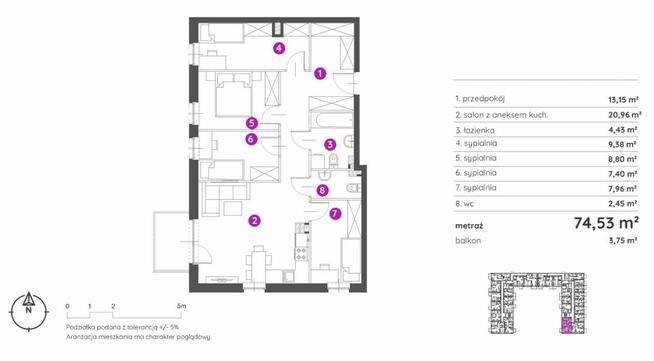 Apartament 75m2, 5 pokoi, Bezpośrednio, 0% PCC