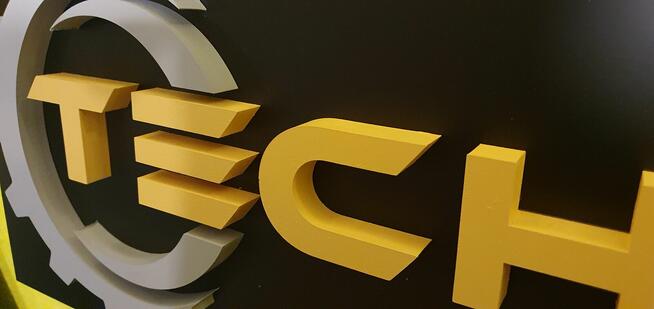 Napis 3D, logo, litery, szyld, banner, świecący - styrodur,