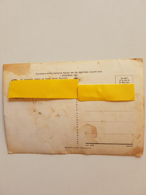 Pocztówka : OLIMPIADA 1976 - skład drużyny w piłkę nożną