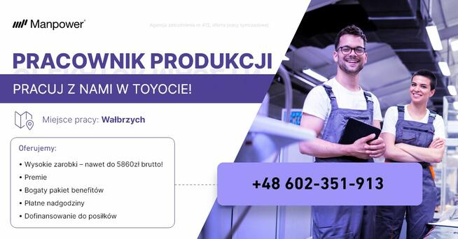Pracownik Produkcji- zarób do 5860! Bez doświadczenia!