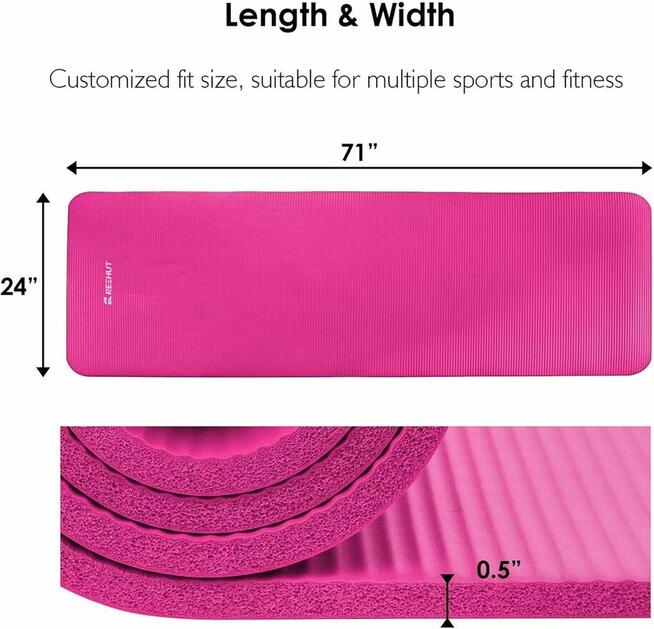 180x61 Reehut 12,7mm GRUBA MATA GIMNASTYCZNA DO ĆWICZEŃ JOGI
