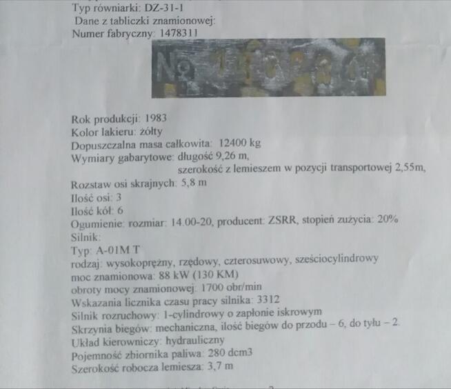 Równiarka drogowa DZ 31/1 Równiarka Rosyjska